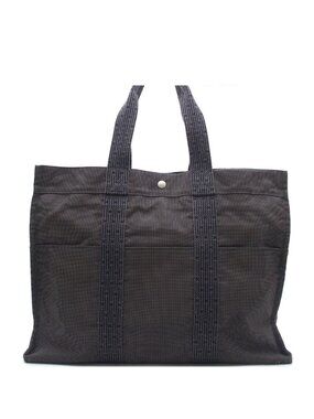 Hermes Herline GM Gray Silver Nylon Canvas Tote Bag